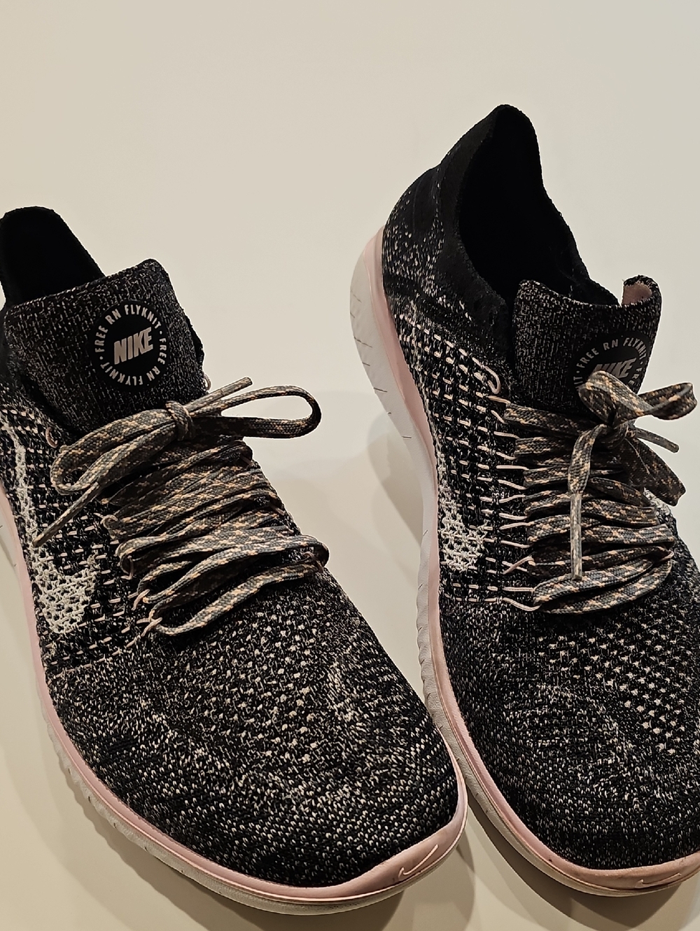Nike Women’s Free RN Flyknit Running Sneakers - Black with Pink Accent Size 10